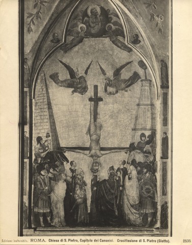 Compagnia Rotografica — Roma. Chiesa di S. Pietro, Capitolo dei Canonici. Crocifissione di S. Pietro (Giotto). — particolare, faccia anteriore, scomparto di sinistra